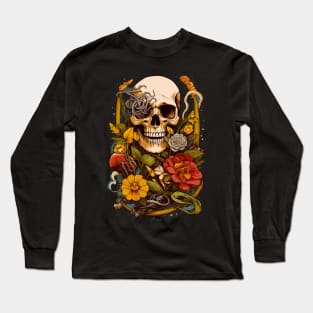 Eternal Bloom - Skull & Floral Fusion Tee Long Sleeve T-Shirt